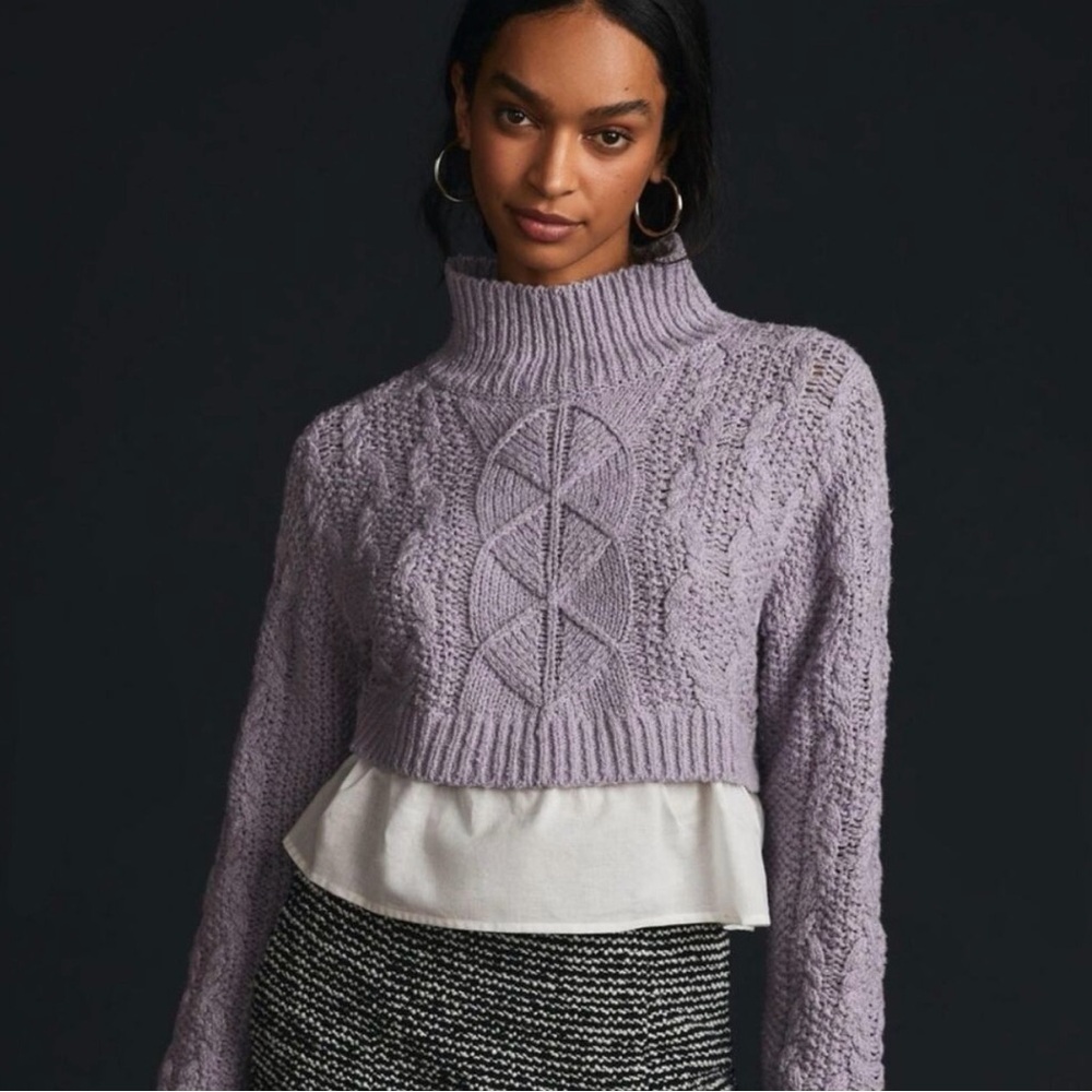 Maeve Lavender Cable Knit Turtleneck Sweater